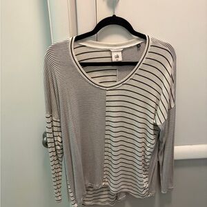 CAbi Black and White Striped Long Sleeve Top